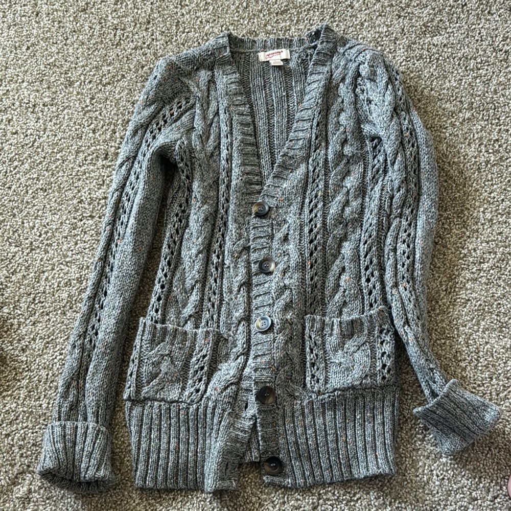 Gray Cable Knit Cardigan